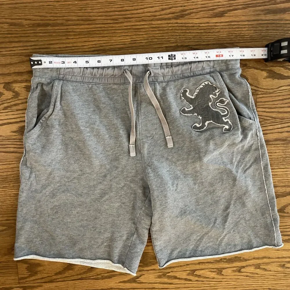 Y2K Express Men’s Shorts Size Medium Lion Embroidered Gray Cotton Cut Off Sweats